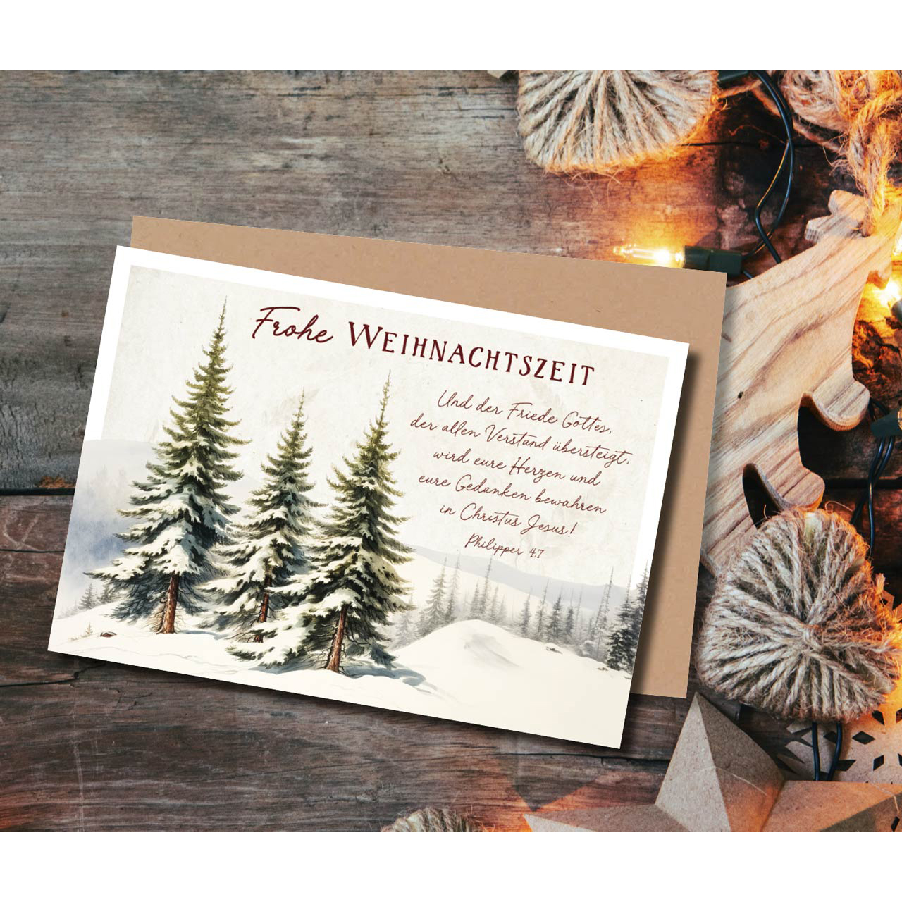 Faltkarte - Faltkarte 'Frohe Weihnachtszeit'   1x                       Motiv: Wintertannen