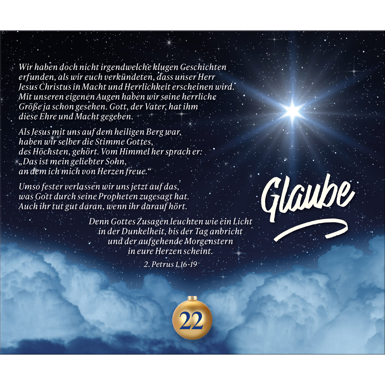 Adventskalender - Wie ein helles Licht in der Nacht - Weihnachtskugel Glas Krippe Maria Josef Jesus Baby Kuh Ochs Esel
