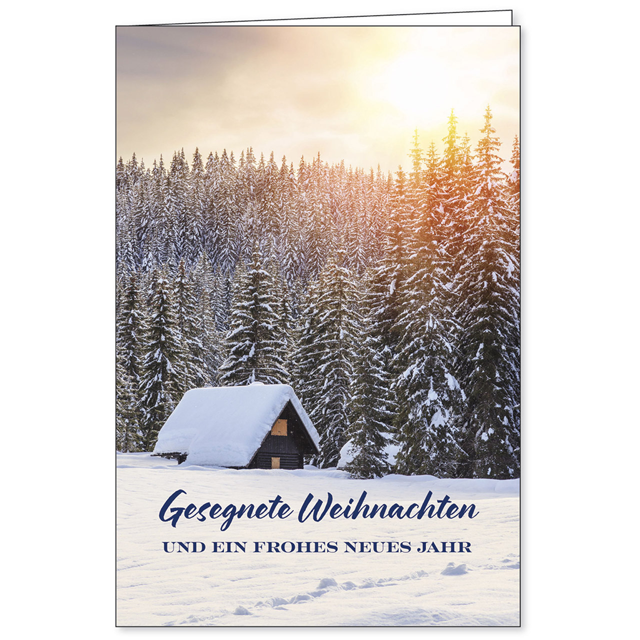 Gesegnete Weihnachten und ein frohes neues Jahr Faltkarte - Gesegnete Weihnachten und ein frohes neues Jahr - Weihnachtshütte Schnee Wald Tannen