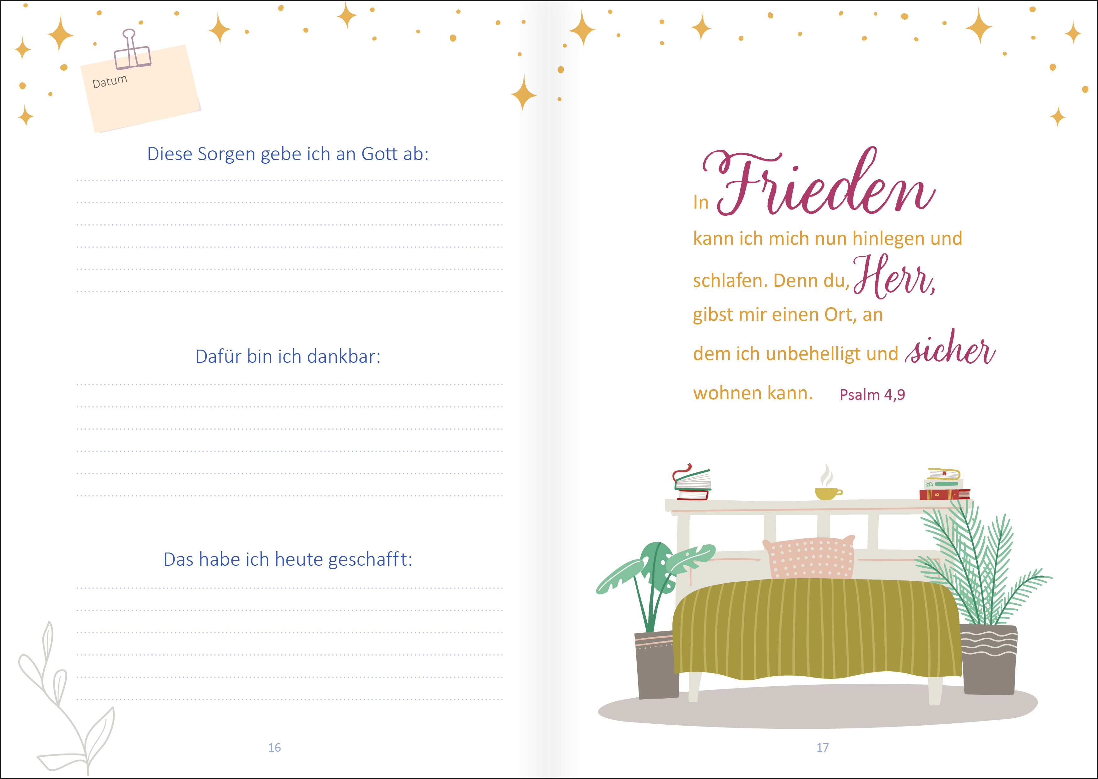 Tagebuch - Mein Gute-Nacht-Tagebuch - Grafik Kissen Buch Sterne Arme