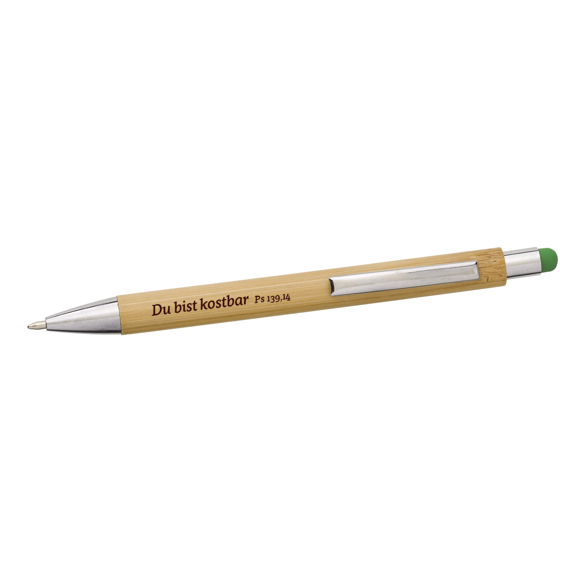Kugelschreiber - Kugelschreiber Bambus 'Kostbar' grün - Kugelschreiber Holzoptik Schriftzug Grün