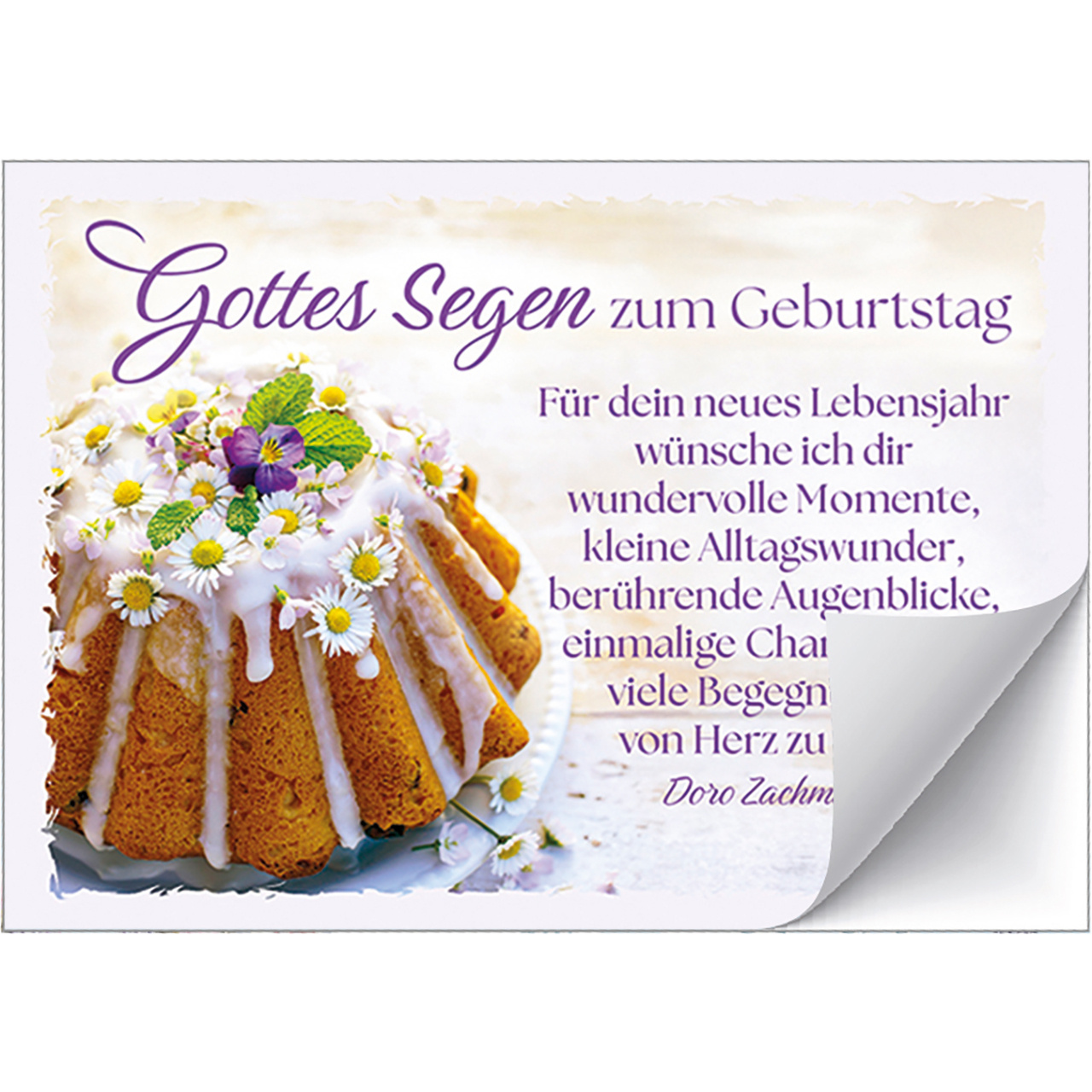 Postkarten mit Aufklebern - Gottes Segen zum Geburtstag - Kuchen Gänseblümchen Zuckerguss