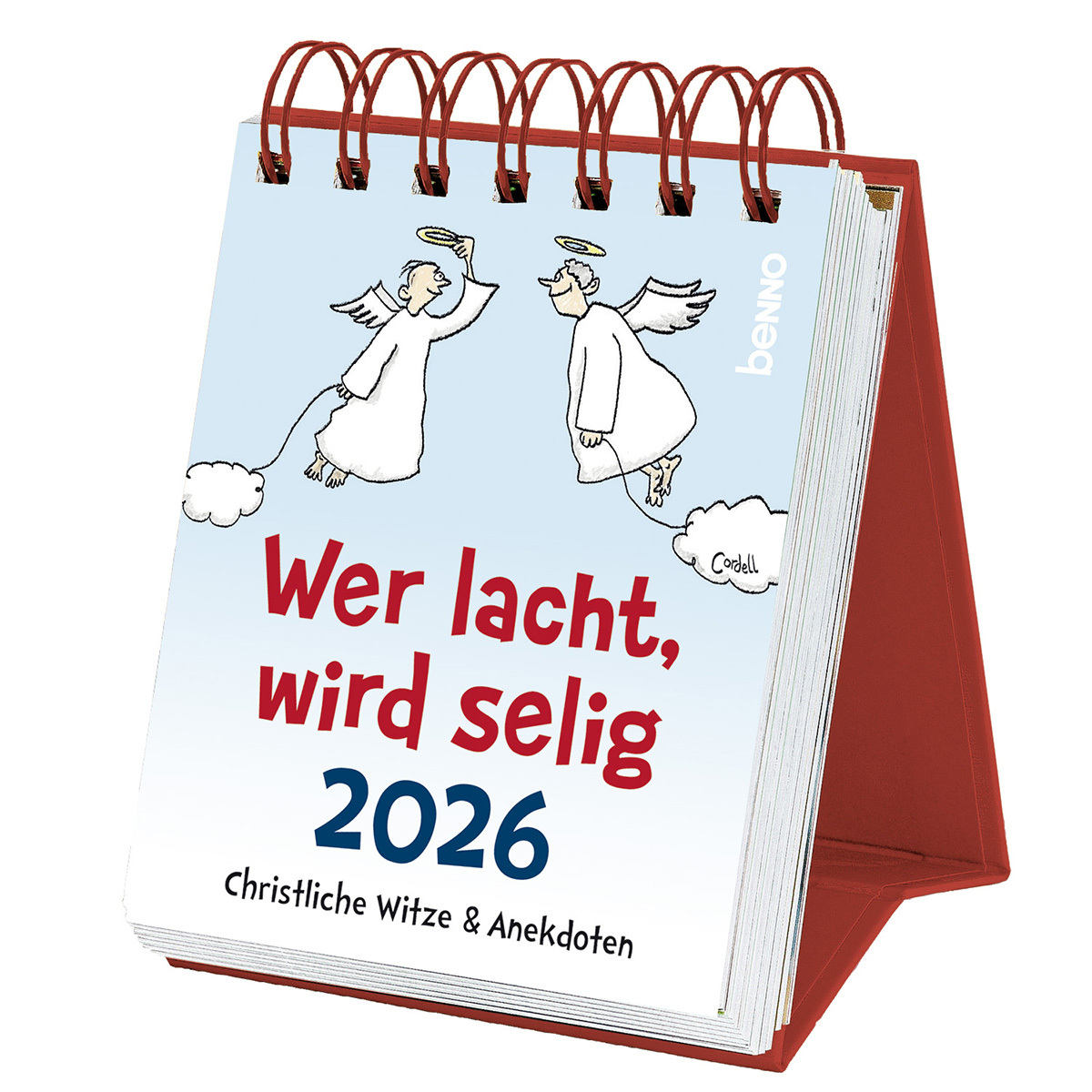 Aufstellkalender - Wer lacht, wird selig 2026 - Engel Wolken Heiligenschein
