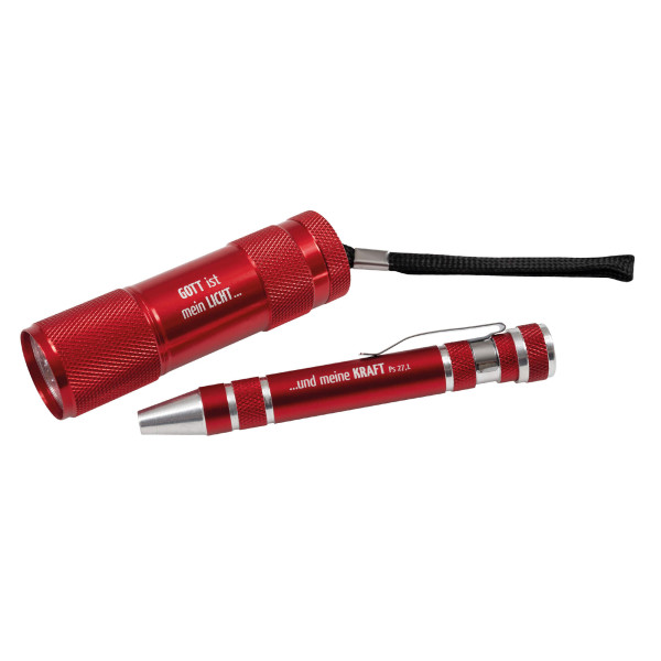 Set Multifunktionswerkzeug und LED-Taschenlampe, rot