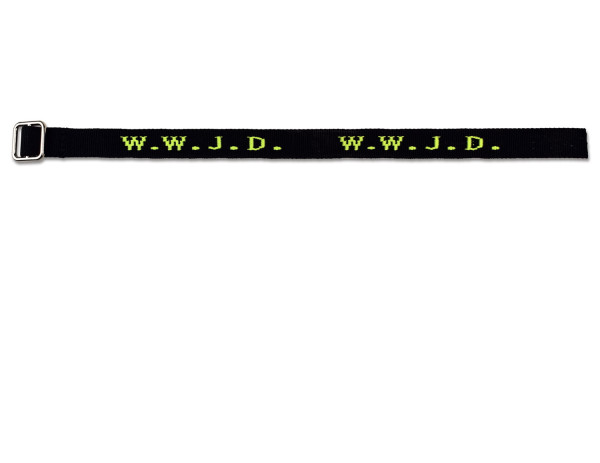 Armband 'WWJD' gewebt, schwarz/neongelb