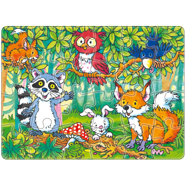 Tiere des Waldes: Waschbär, Fuchs, Hase