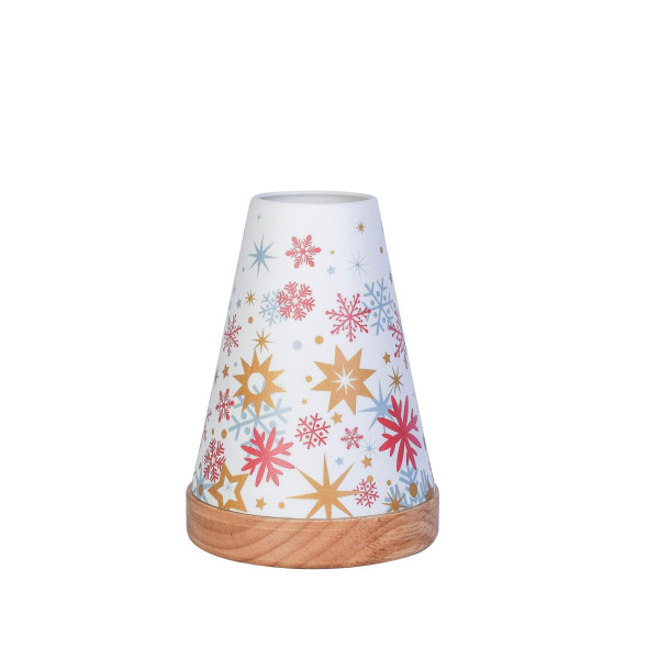 Windlicht Porzellan 14 cm 'Schneekristalle & Sterne' mit Sockel