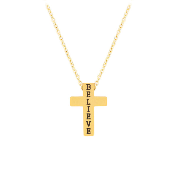 Halskette mit Anhänger 'Kreuz Believe' goldfarben