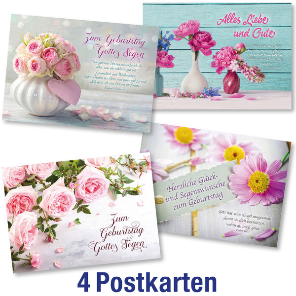 Postkartenserie 4 x 1 Geburtstag Blumen
