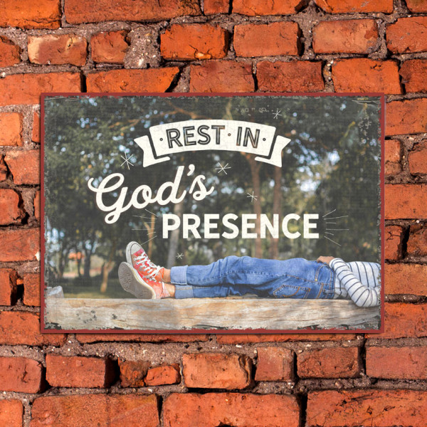 Metallschild 'Rest in God's presence'