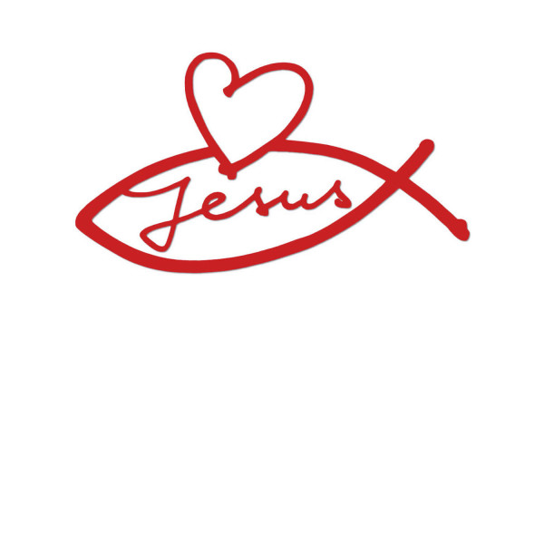 Aufkleber 'Herz-Jesus-Fisch' rot, Lichtecht und wetterbeständig.