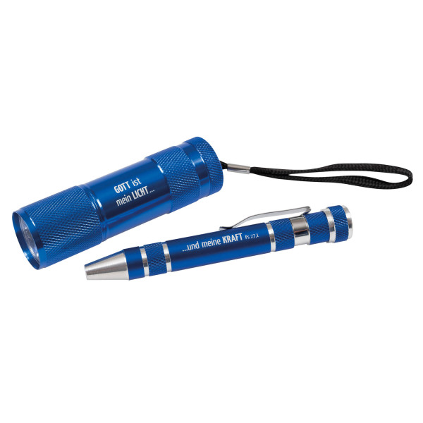 Set Multifunktionswerkzeug und LED-Taschlampe, blau