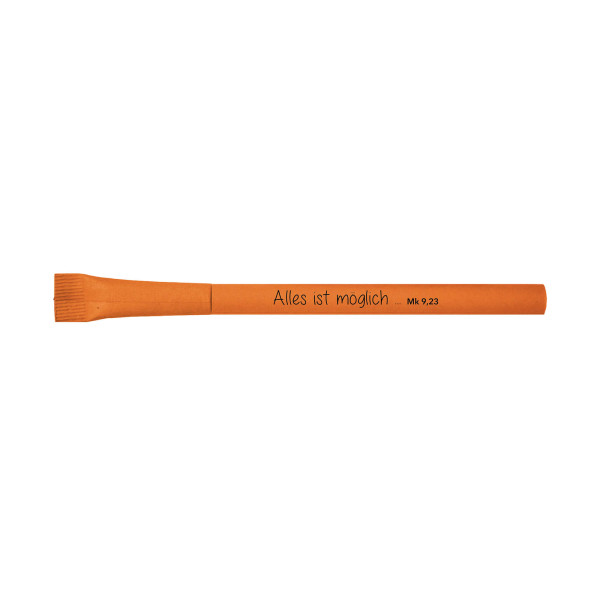 Kugelschreiber aus Papier 'Alles ist möglich Mk 9,23' orange