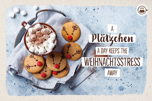 Schokokarte 'A Plätzchen a day, keeps the Weihnachtsstress away'